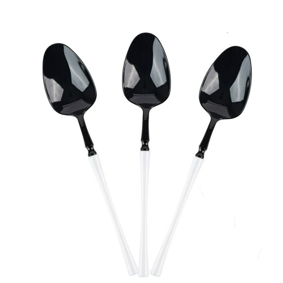 EcoQuality Black and White Disposable Plastic Tea Spoons - Plastic Black & White Cutlery Disposable Utensils Silverware Perfect for Wedding Birthday Event Planning Baby Shower Anniversaries (40)