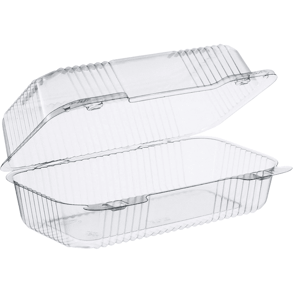 EcoQuality Clear PET Hinged Container, 9 x 5.38 x 3.5 Inches, Oblong Clamshell Takeout Food Container, 25 Pack