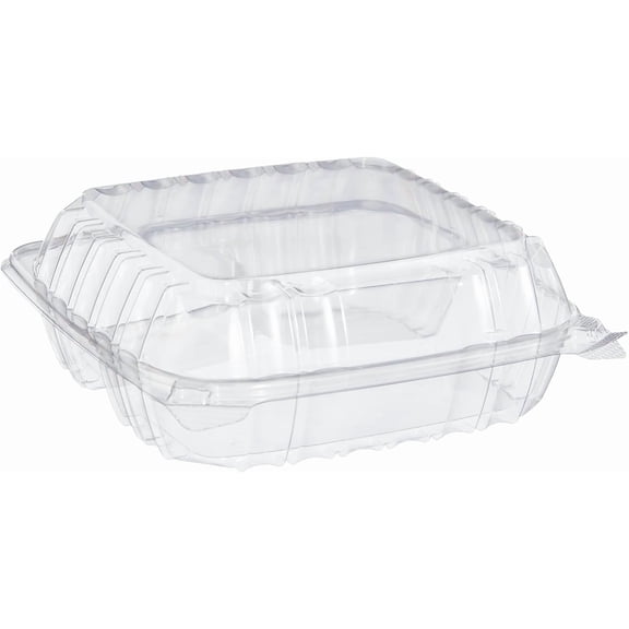 EcoQuality Clear Plastic Square 3 Compartment Hinged Takeout Container 8.3 Inch 250 Pack