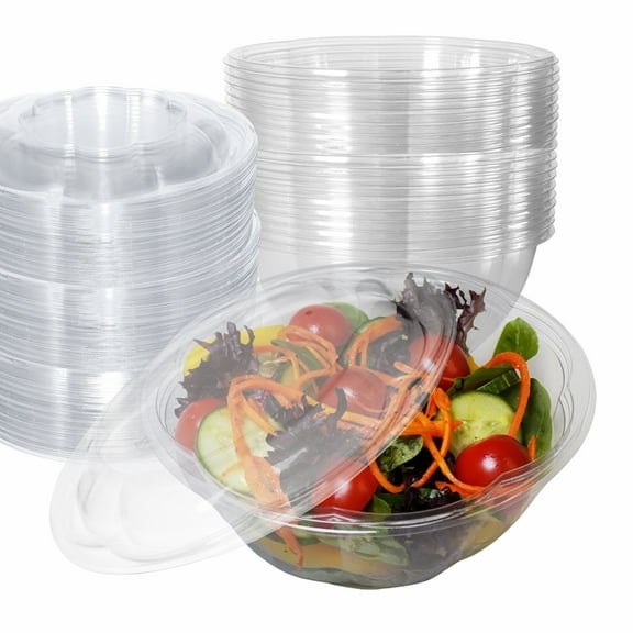 EcoQuality Clear Plastic Stackable Salad Bowl Food Storage Container, (50 Pack)