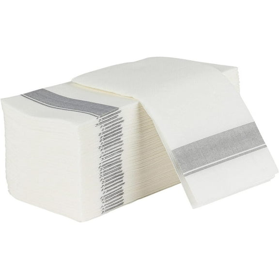 EcoQuality Cloth Feel Dinner Napkins with Silver Design Disposable - Single Use Linen Feel Guest Towels, Absorbent, Soft, Elegant, Bathroom Hand Towels, Party, Wedding, Napkins, Tablesetting (50)