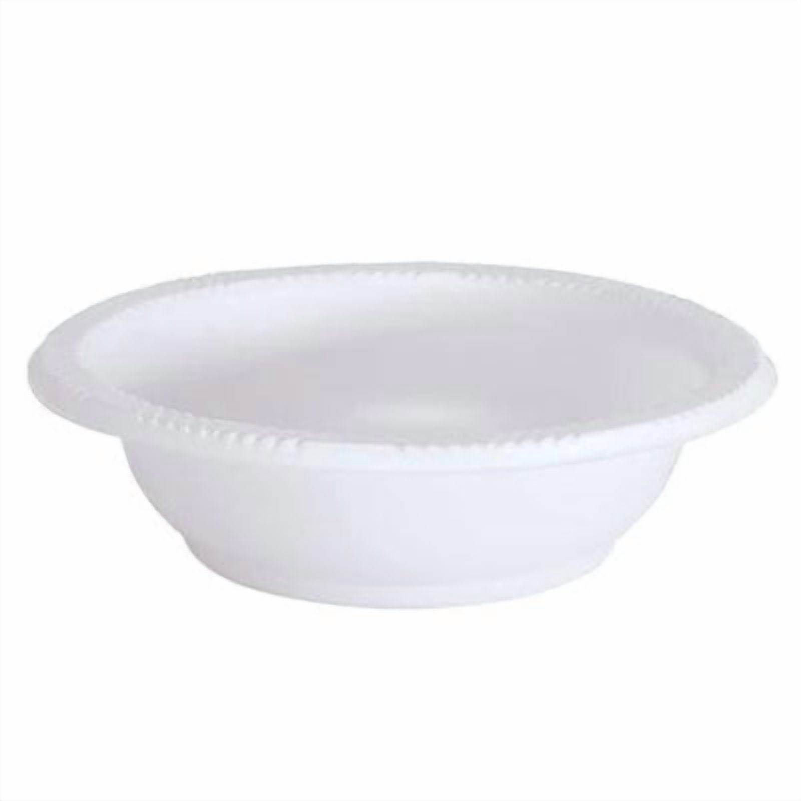 EcoQuality Club Pack 15oz White Plastic Bowl - Disposable Plastic Soup Bowls, Heavy Duty Plastic Salad Bowls, Dessert Bowl for Baby Showers, Weddings, Birthday Party (100)