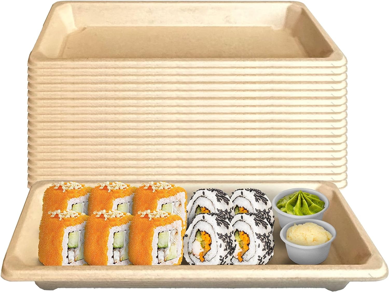 EcoQuality Compostable Sushi Trays Small Natural Sugarcane Bagasse