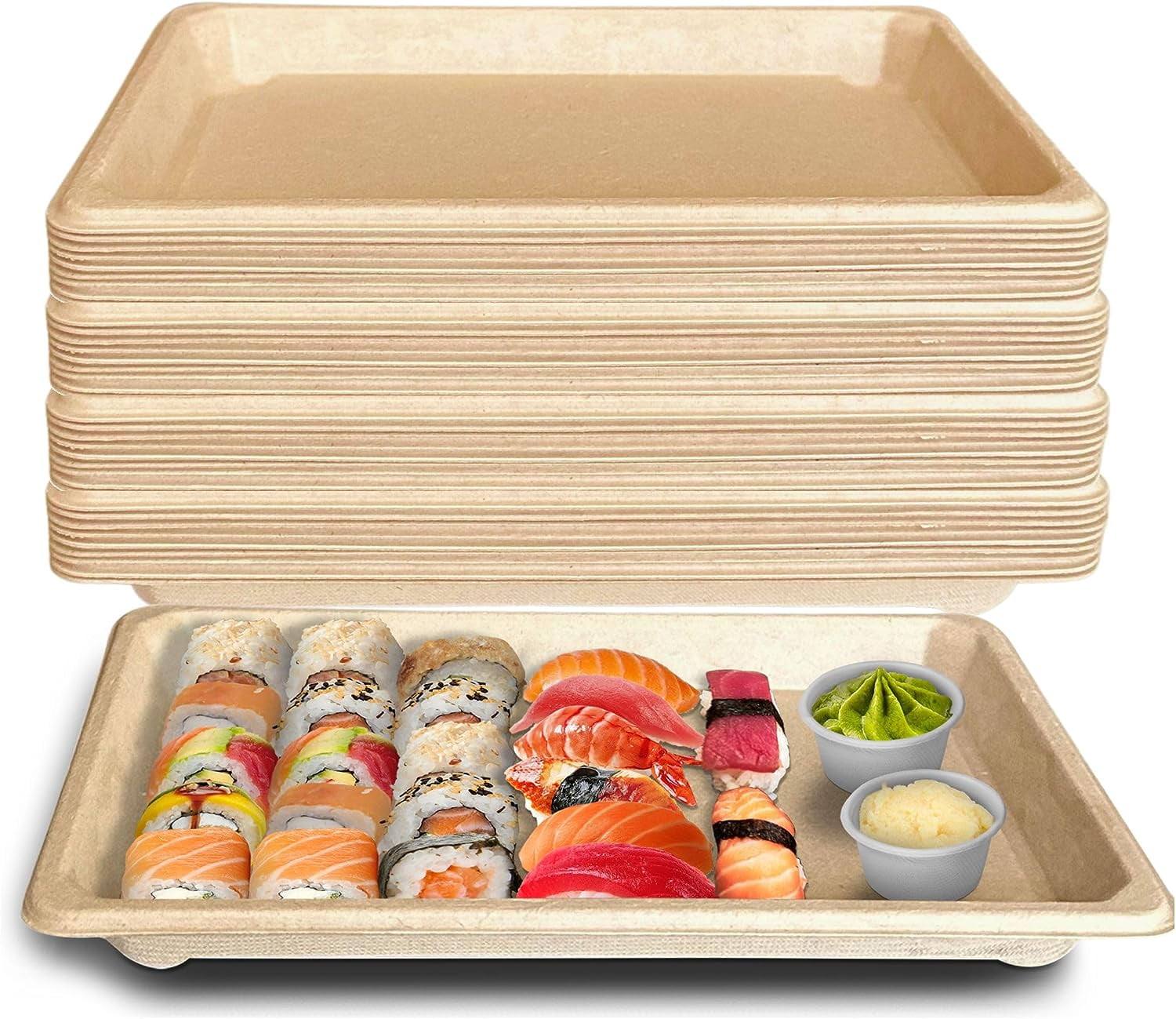 EcoQuality Compostable Sushi Trays XLarge Natural Sugarcane Bagasse Take Out Sushi Container