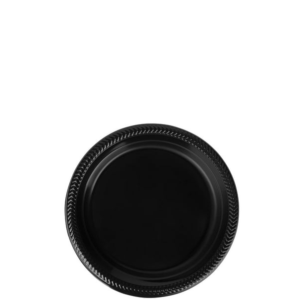 EcoQuality Disposable 6" inch Round Black Plastic Plates China Like