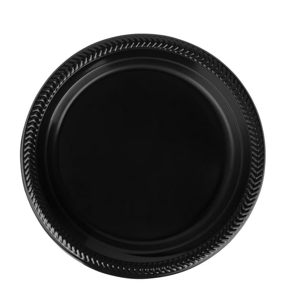 EcoQuality Disposable 9" inch Round Black Plastic Plates - China Like Party Plates, Heavy Duty Disposable Dinner Plates, Salad Plate, Weddings, Serveware (50)
