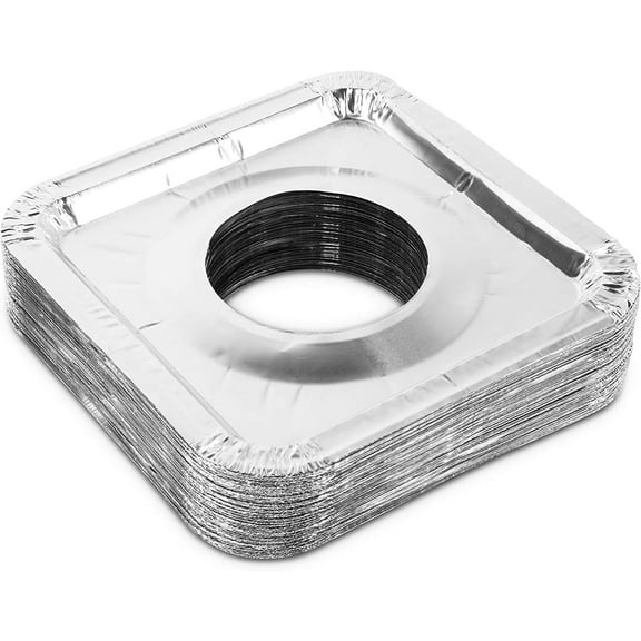 EcoQuality Disposable Aluminum Burner Liners 8.5 Inch Square Foil Stove Top Covers for Gas Ranges Protects from Oil Grease and Food Spills Easy Cleanup and Cooking Protection (48)