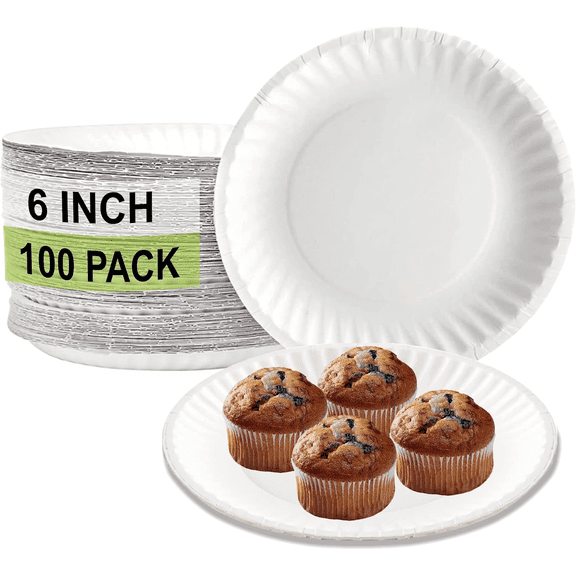 EcoQuality 6 Inch White Paper Round Plates, Uncoated Disposable, 600 Pack