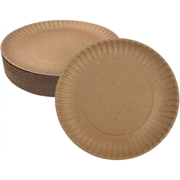 EcoQuality Disposable Kraft 9-Inch Paper Plates Uncoated Large, Everyday Disposable Brown Paper Plates 9" Paper Plate Bulk Pizza Party Plates (100)
