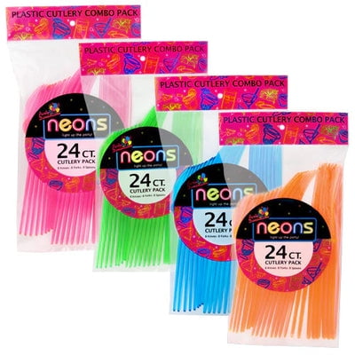 EcoQuality Disposable Neon Mix Combo Cutlery Set - Great for Party, Soups, Kitchen, Office, Togo, Lunch, Cafeterias, Restaurants (216)