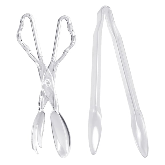 EcoQuality Disposable Plastic Clear 2 Pc Tong Set (1 Salad & 1 Serving) - Great for Party, Soups, Kitchen, Office, Togo, Lunch, Cafeterias, Restaurants (24)
