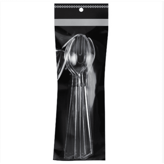 EcoQuality Disposable Plastic Clear Serving Utensils Set - 2 Spoons, 1 Fork - Great for Party, Soups, Kitchen, Office, Togo, Lunch, Cafeterias, Restaurants (18)