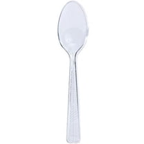 EcoQuality Disposable Plastic Clear Teaspoon Party - Great for Soups, Kitchen, Office, Togo, Lunch, Cafeterias, Restaurants - Durable and Disposable (48)
