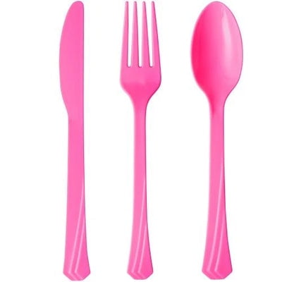 EcoQuality Disposable Plastic Hot Pink Cutlery Combo Set - Great for Party, Soups, Kitchen, Office, Togo, Lunch, Cafeterias, Restaurants (576)