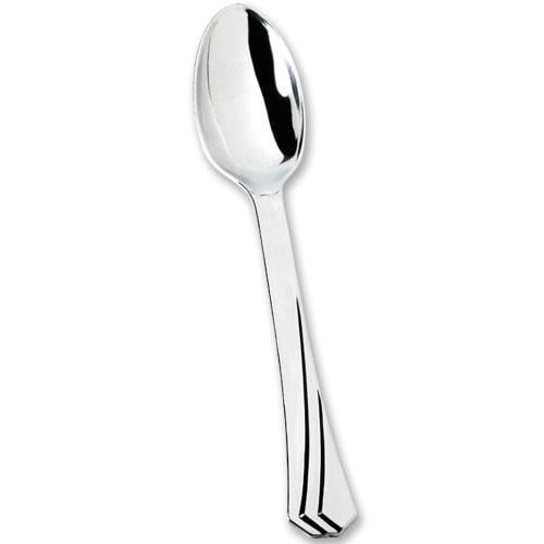 EcoQuality Disposable Plastic Polished Silver Teaspoon - Great for Soups, Kitchen, Office, Togo, Lunch, Cafeterias, Restaurants (36)
