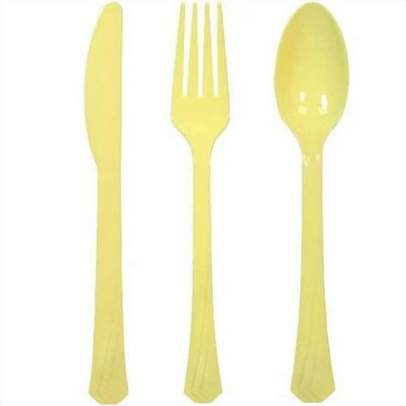 EcoQuality Disposable Plastic Yellow Cutlery Combo Set - Great for Party, Soups, Kitchen, Office, Togo, Lunch, Cafeterias, Restaurants (576)
