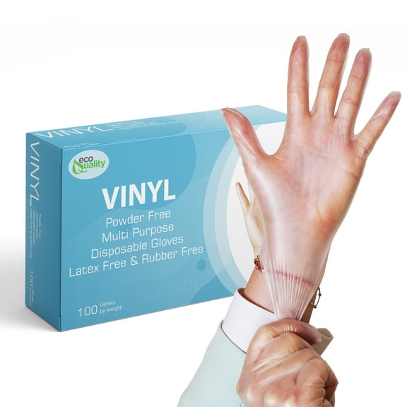 EcoQuality Disposable Vinyl Exam Gloves, Disposable Latex Free Medical Gloves, Non-Sterile, Food Safe, Powder Free, Cleaning, Cooking (100, X-Large)