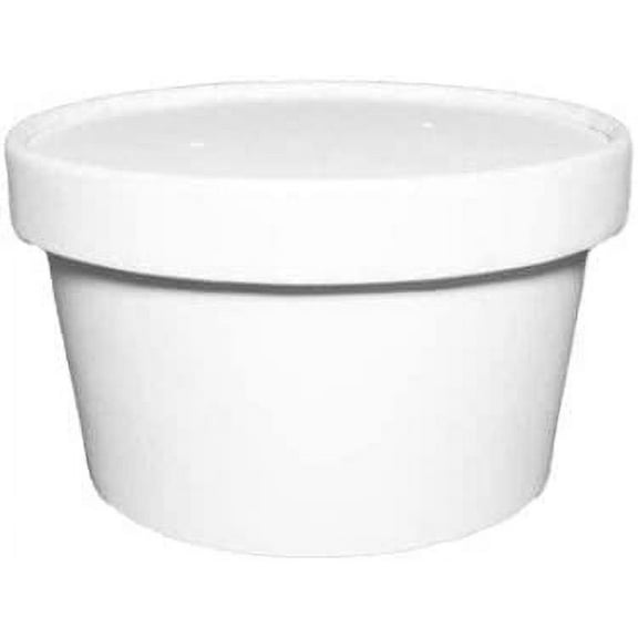 EcoQuality Disposable White Paper Soup Containers with Lids - Paper Ice Cream Cups - Disposable Dessert Bowls Cold, Frozen Yogurt Cups - Food Storage, Microwavable, Freezer Safe, Take Out (25, 8oz)