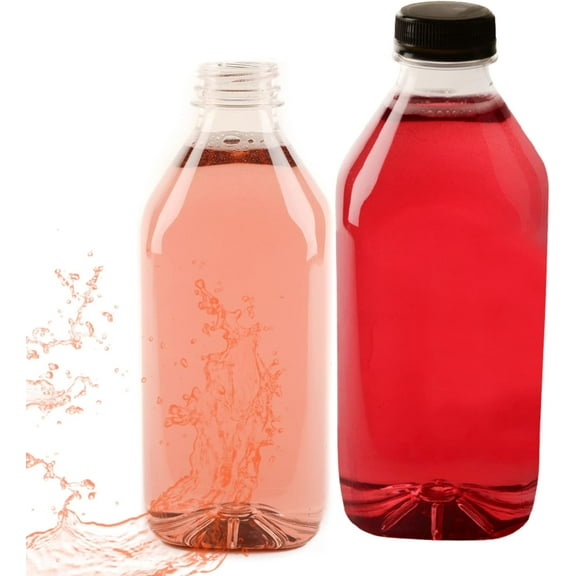 EcoQuality Empty Clear Plastic Juice Bottles with Tamper Evident Caps 32 OZ Quart Bottles - Smoothie Bottles - Ideal for Juices, Milk, Smoothies, Juice Containers and even Meal Prep (32 ounce) (30)