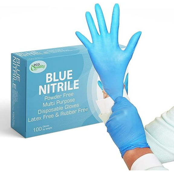 EcoQuality Extra Large Nitrile Exam Gloves - Disposable, Latex Rubber Free, Powder Free, Medical Exam Gloves, Non Sterile, Food Safe, 4 Mil, Indigo Color, Convenient Dispenser (100)