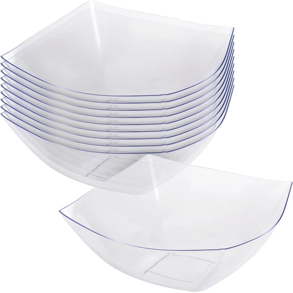 EcoQuality Fluted Square 10oz Clear Bowl – Disposable, Durable, and Elegant Serveware, Reusable Plastic Serving Bowl for Salads, Desserts & Snacks – Tableware Weddings, Parties, Catering (10)
