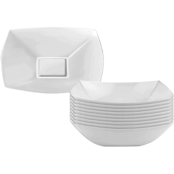 EcoQuality Fluted Square 18oz Pearl Bowl – Disposable, Durable, and Elegant Serveware, Reusable Plastic Serving Bowl for Salads, Desserts & Snacks – Tableware Weddings, Parties, Catering (110)
