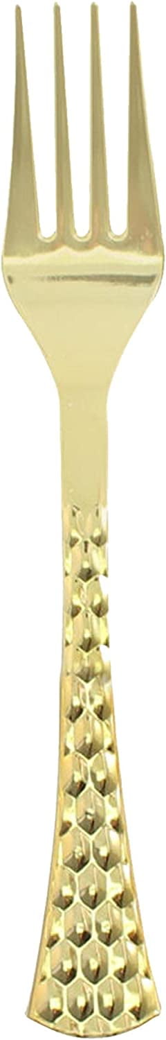 EcoQuality Hammered Disposable Plastic Fork - Heavy Weight Plastic Gold ...