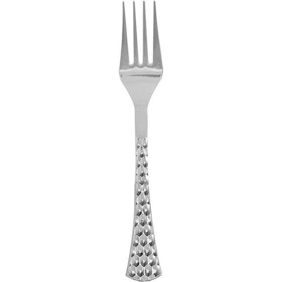 EcoQuality Hammered Disposable Plastic Fork - Heavy Weight Plastic Silver Cutlery Disposable Utensils Silverware Perfect for Wedding Birthday Event Planning Baby Shower Anniversaries (120 Pack)