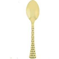 EcoQuality Hammered Disposable Plastic Table Spoon - Heavy Weight Plastic Gold Cutlery Disposable Utensils Silverware Perfect for Wedding Birthday Event Planning Baby Shower Anniversaries (20 Pack)