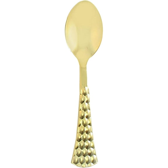 EcoQuality Hammered Disposable Plastic Tea Spoon - Heavy Weight Plastic Gold Cutlery Disposable Utensils Silverware Perfect for Wedding Birthday Event Planning Baby Shower Anniversaries (20 Pack)