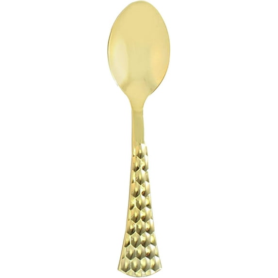 EcoQuality Hammered Disposable Plastic Tea Spoon - Heavy Weight Plastic Gold Cutlery Disposable Utensils Silverware Perfect for Wedding Birthday Event Planning Baby Shower Anniversaries (40 Pack)
