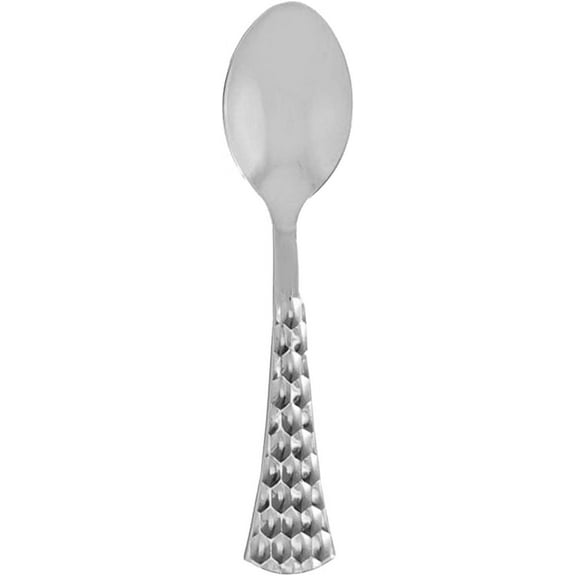 EcoQuality Hammered Disposable Plastic Tea Spoon - Heavy Weight Plastic Silver Cutlery Disposable Utensils Silverware Perfect for Wedding Birthday Event Planning Baby Shower Anniversaries (20 Pack)