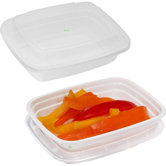 EcoQuality Meal Prep Containers [25 Pack] White Rectangle Containers with Lids, Food Storage Bento Box, Microwavable, Premium Bowl, Stir Fry | Lunch Boxes | BPA Free | Freezer/Dishwasher Safe (12 oz)