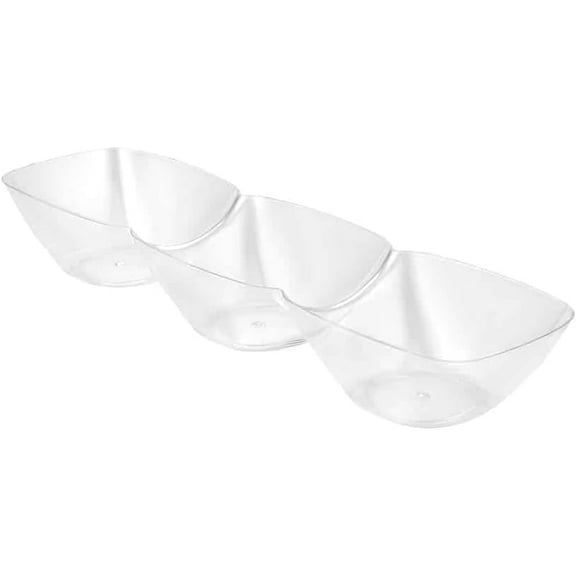 EcoQuality Mini Clear 3 Compartment Plastic Dip Dish – Disposable Sauce and Condiment Tray for Snacks Appetizers Parties Catering Events Buffet Food Service Small Portion Divided Dish (18)