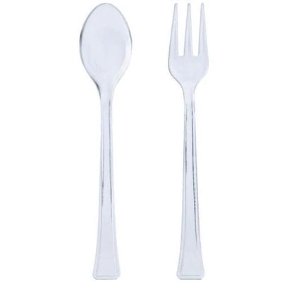 EcoQuality Mini Clear Utensils Combo Set, Plastic Fork and Spoon, Ecofriendly, Compostable, Silverware for Weddings, Parties, Breakrooms (96)