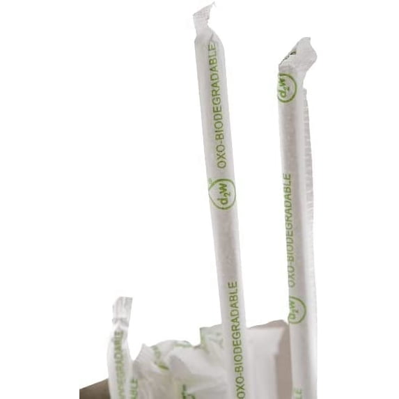 EcoQuality Oxo-Biodegradable Clear Disposable Drinking Straws 7.75 inch Compostable Jumbo Drinking Straw Individually Wrapped - Soda, Milkshake, Smoothie, Plastic Alternative, Eco-Friendly (15 Boxes)