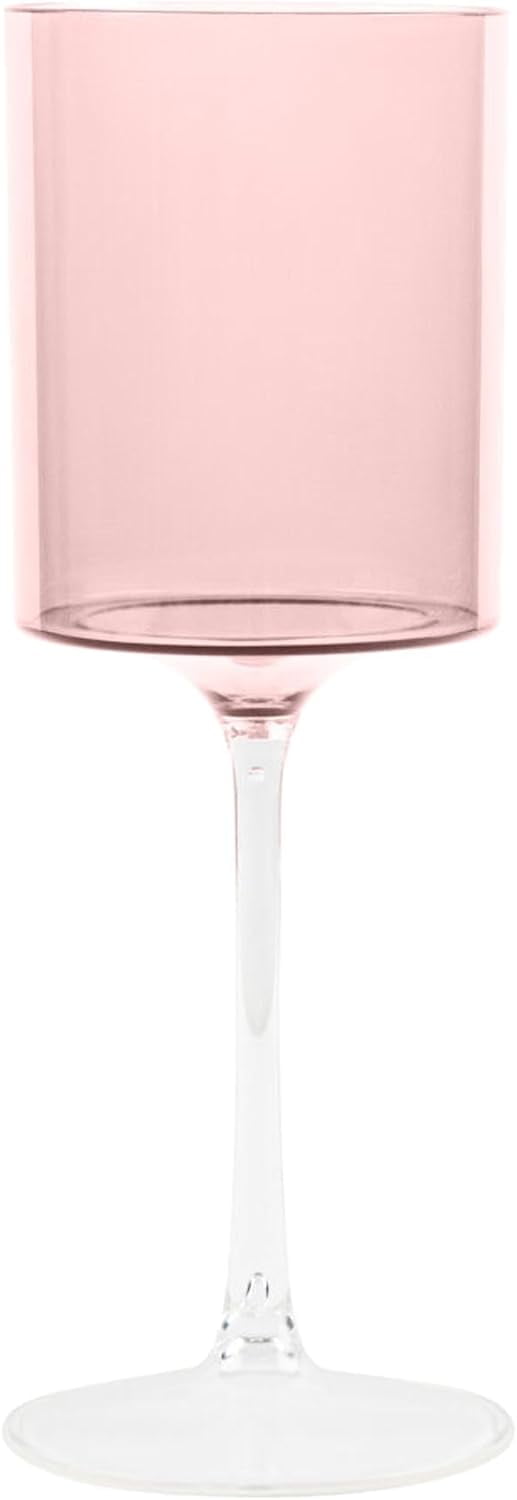 EcoQuality Pink Plastic Wine Glasses with Clear Stem 9 oz Wine Glass, Disposable Shatterproof