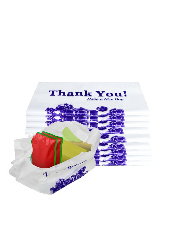 Plastic White Flower T-Shirt Bags 4000ct, 1/8 Shopping Bags, Grocery Bags, Poly Bags, Multi-Use, Medium Size, Reusable Carry Out Bags (17 x 10 x 6 inches) (16 Micron)