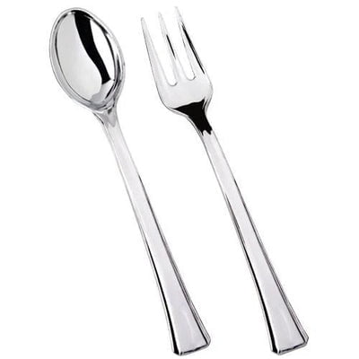 EcoQuality Polished Silver Utensils Combo Set, Plastic Fork and Spoon, Ecofriendly, Compostable, Silverware for Weddings, Parties, Breakrooms (4)