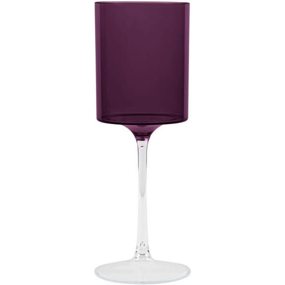 EcoQuality Purple Plastic Wine Glasses with Clear Stem - 9 oz Wine Glass, Disposable Shatterproof Wine Goblets, Reusable, Elegant Drink Cup Tumbler, Weddings, Party, Dinner, Baby Showers (5)