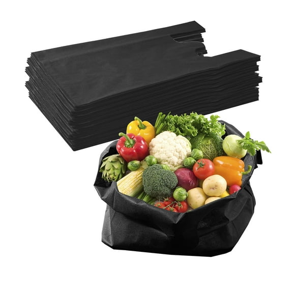 EcoQuality Reusable Eco-Friendly Black Grocery T-Shirt Shopping Bags, Durable, Non Woven Large, Portable Tote Bags, USA MADE (25 PACK)