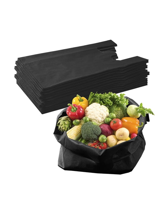 Reusable Eco-Friendly Black Grocery T-Shirt Shopping Bags, Durable, Non Woven Large, Portable Tote Bags, USA MADE (25 PACK)