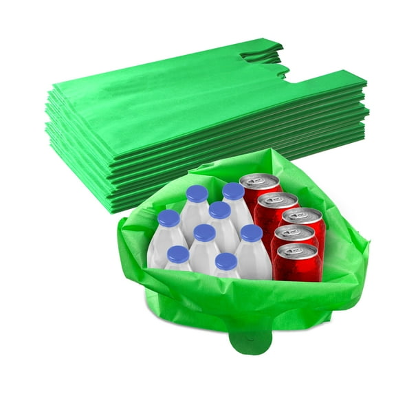 EcoQuality Reusable Eco-Friendly Green Grocery T-Shirt Shopping Bags, Non Woven Large, Durable, Recyclable, Foldable, Portable Shopping Tote Bags, USA MADE (150)