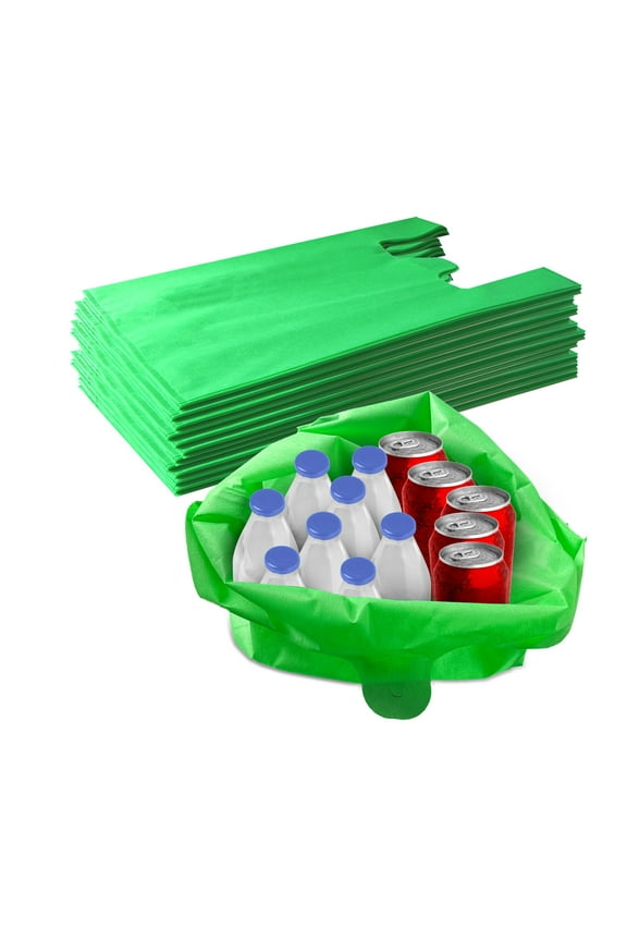 Reusable Eco-Friendly Green Grocery T-Shirt Shopping Bags, Non Woven Large, Durable, Recyclable, Foldable, Portable Shopping Tote Bags, USA MADE (25)