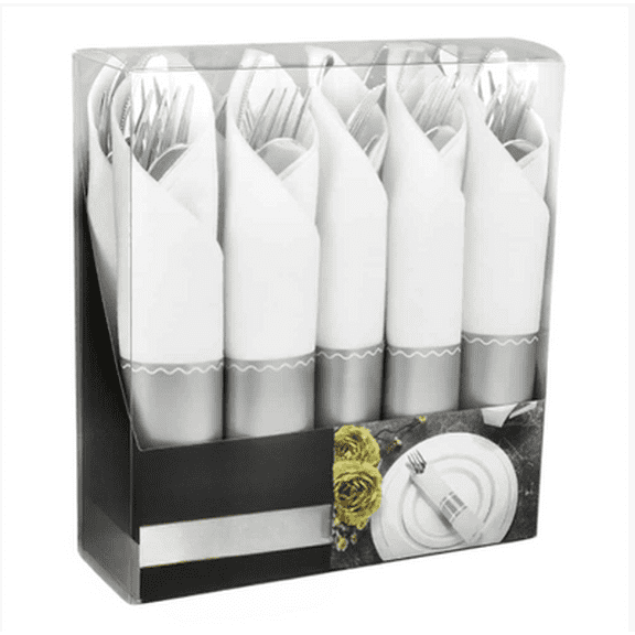 EcoQuality Silver Pre-Rolled Napkin, Dispenser Napkin Refill, Everyday Napkins, Perfect for Restaurants, Diners, Bodegas & Home (60)