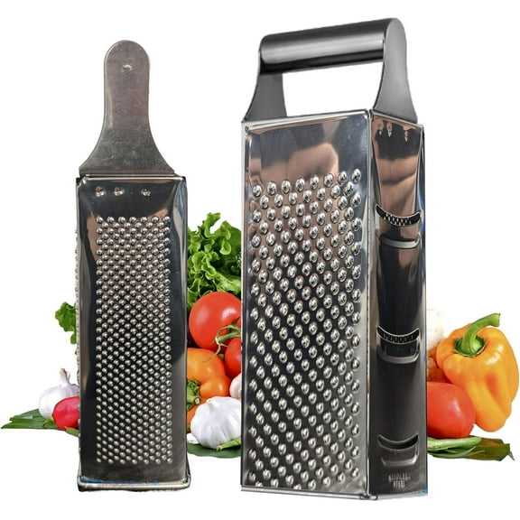 EcoQuality Stainless Steel 4-Sided Rust Resistant Metal Cheese and Vegetable Grater with Handle for Kitchen Restaurant Home Cooking Durable Multi-Purpose (1)