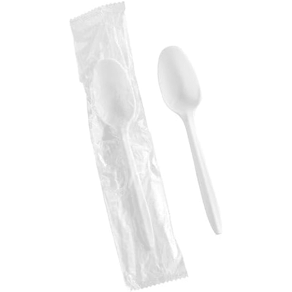 EcoQuality White Plastic Disposable Party Tea Spoons Medium Weight Silverware (100)