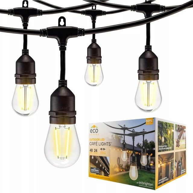 EcoScapes Outdoor LED Cafe Lights (24 Bulbs 48 Feet)