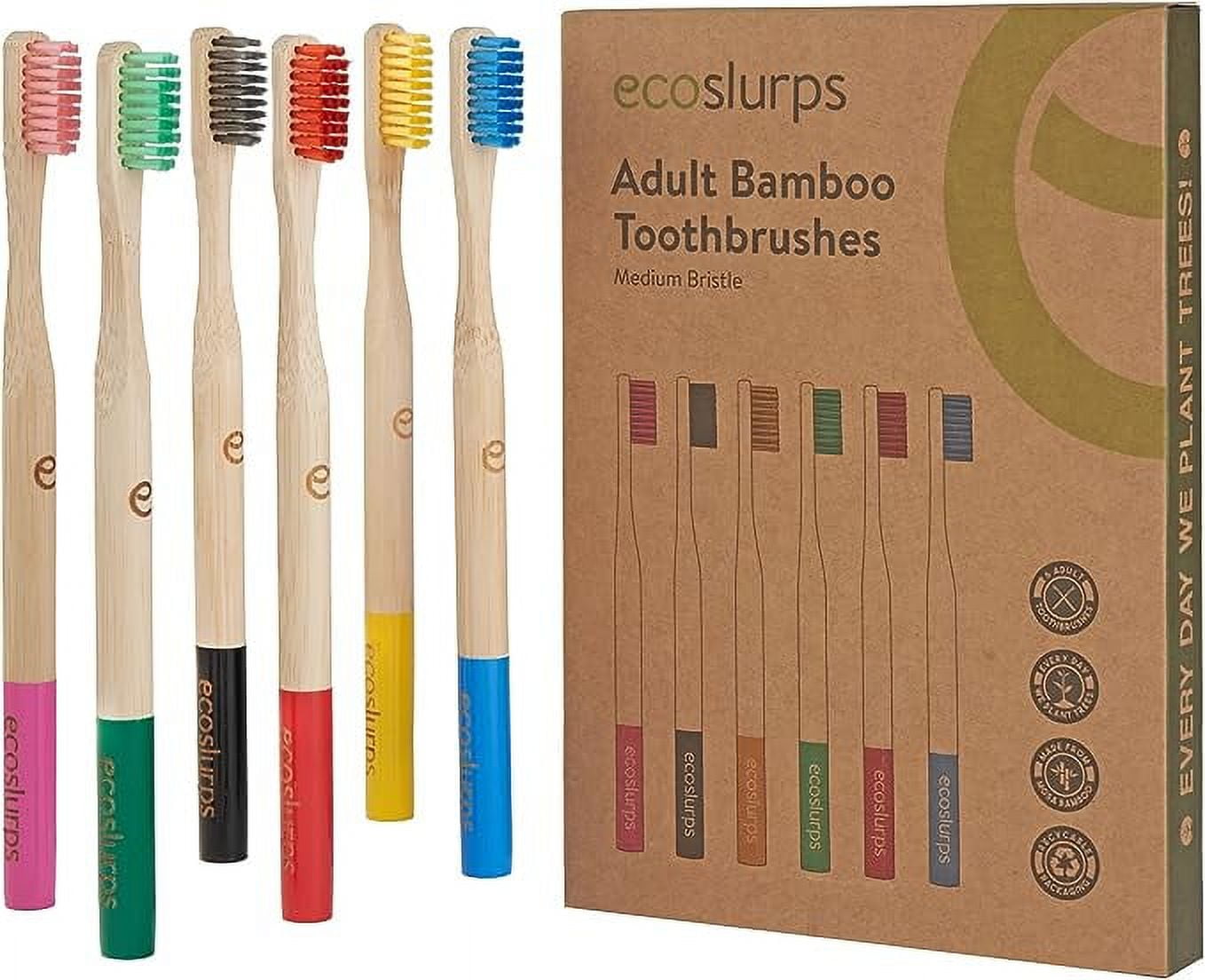 EcoSlurps Adult Bamboo Toothbrushes - 6 Pack, Soft to Medium Bristle ...