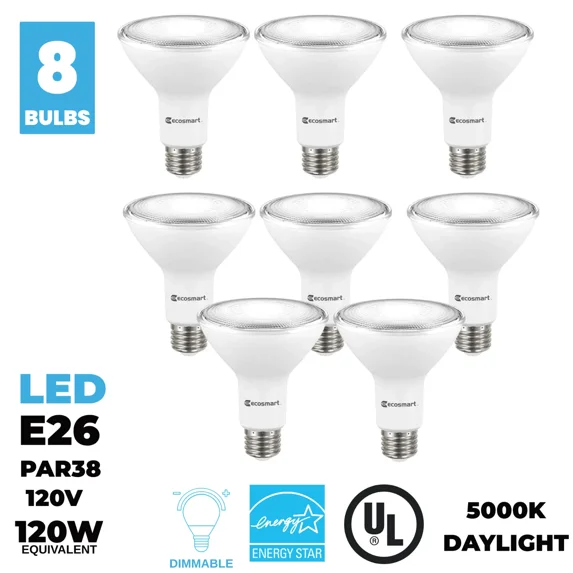 EcoSmart 120-Watt Equivalent PAR38 Dimmable Energy Star Flood LED Light Bulb Daylight 8 Pack